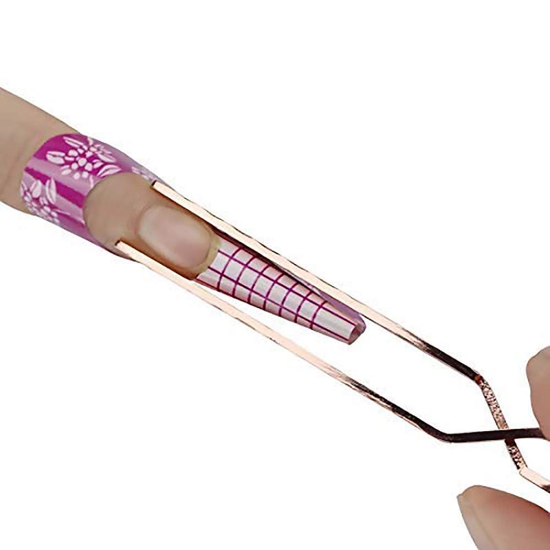 SILPECWEE 1Pc Rose Gold Nail Cuticle Pusher C Curve Nail Pinching Clips Nail Pusher Gel Nail Scraper False Nail Shaping Tweezers Nail Polish Remover Multi-Function Manicure Tools - Image 4